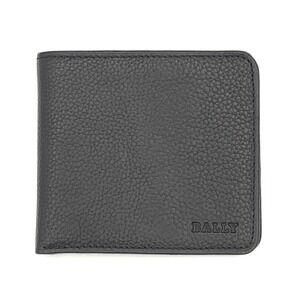 Bally Embossed Leather Mens Bi-Fold Wallet Black Top Grain Luxury
